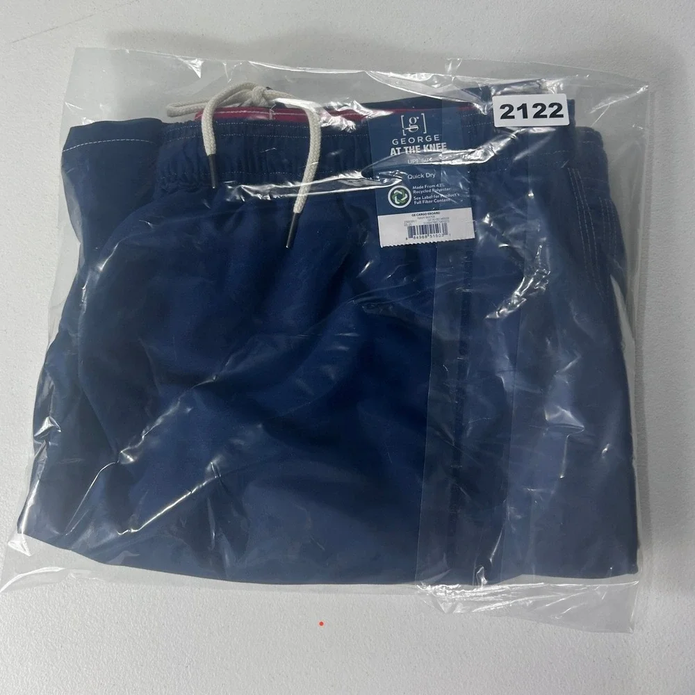 George Mens Navy Blue Cargo Board Shorts Swim‎ Trunks Quick Dry Large 36-38 NEW